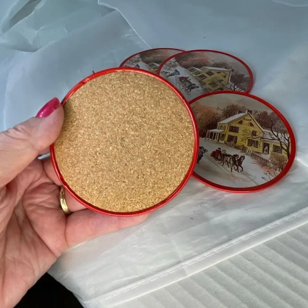 VTG metal cork winter theme coasters
